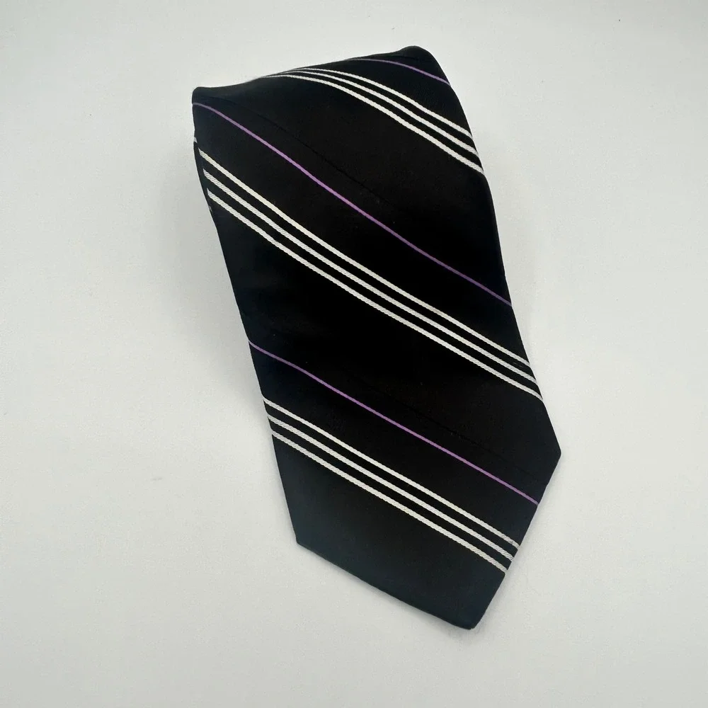 Ted Baker London Mens Silk Tie Black Purple White Diagonal Stripe WPL 2831 USA